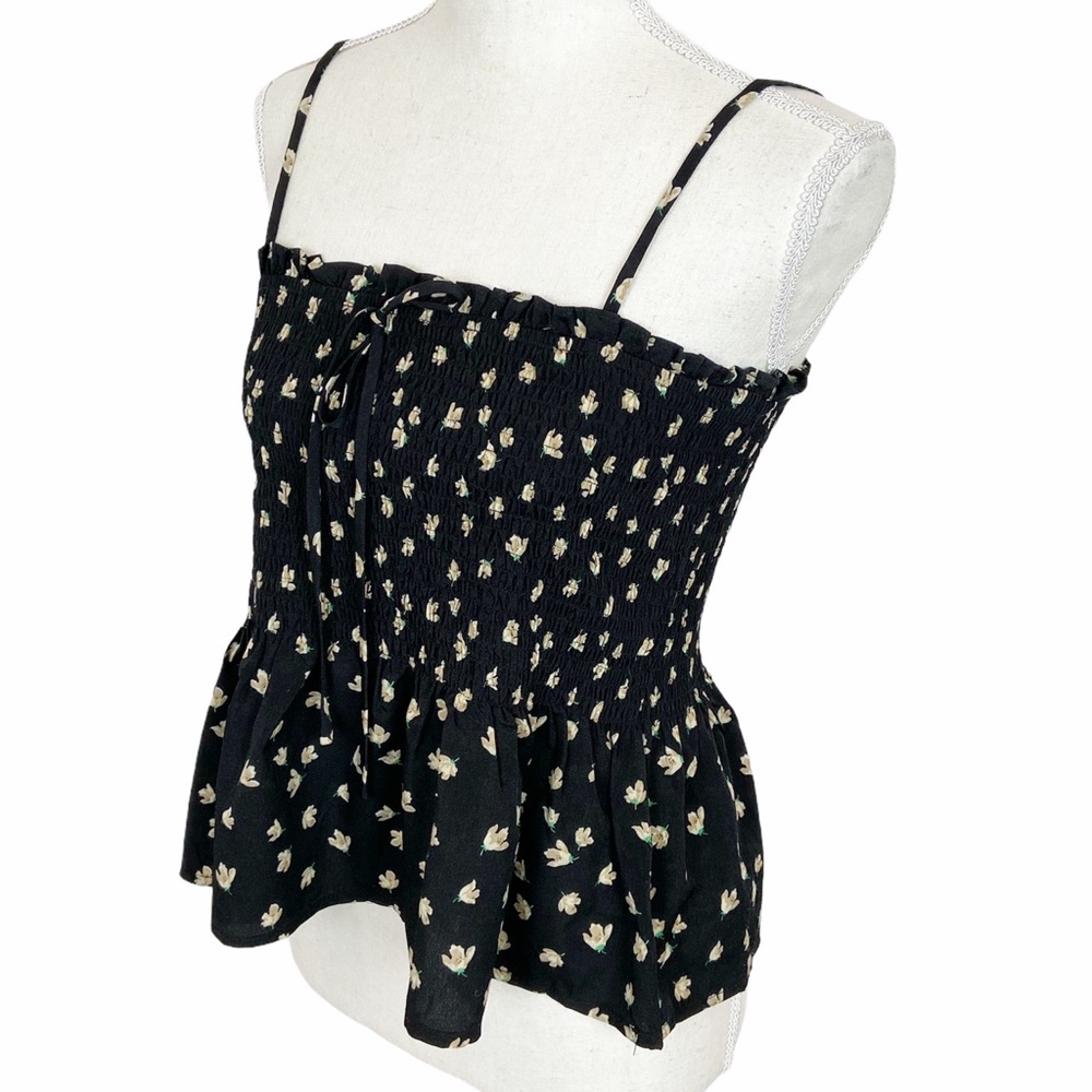 Etophe Studio Black Floral Top Straps Peplum Hem M - Picture 5 of 10